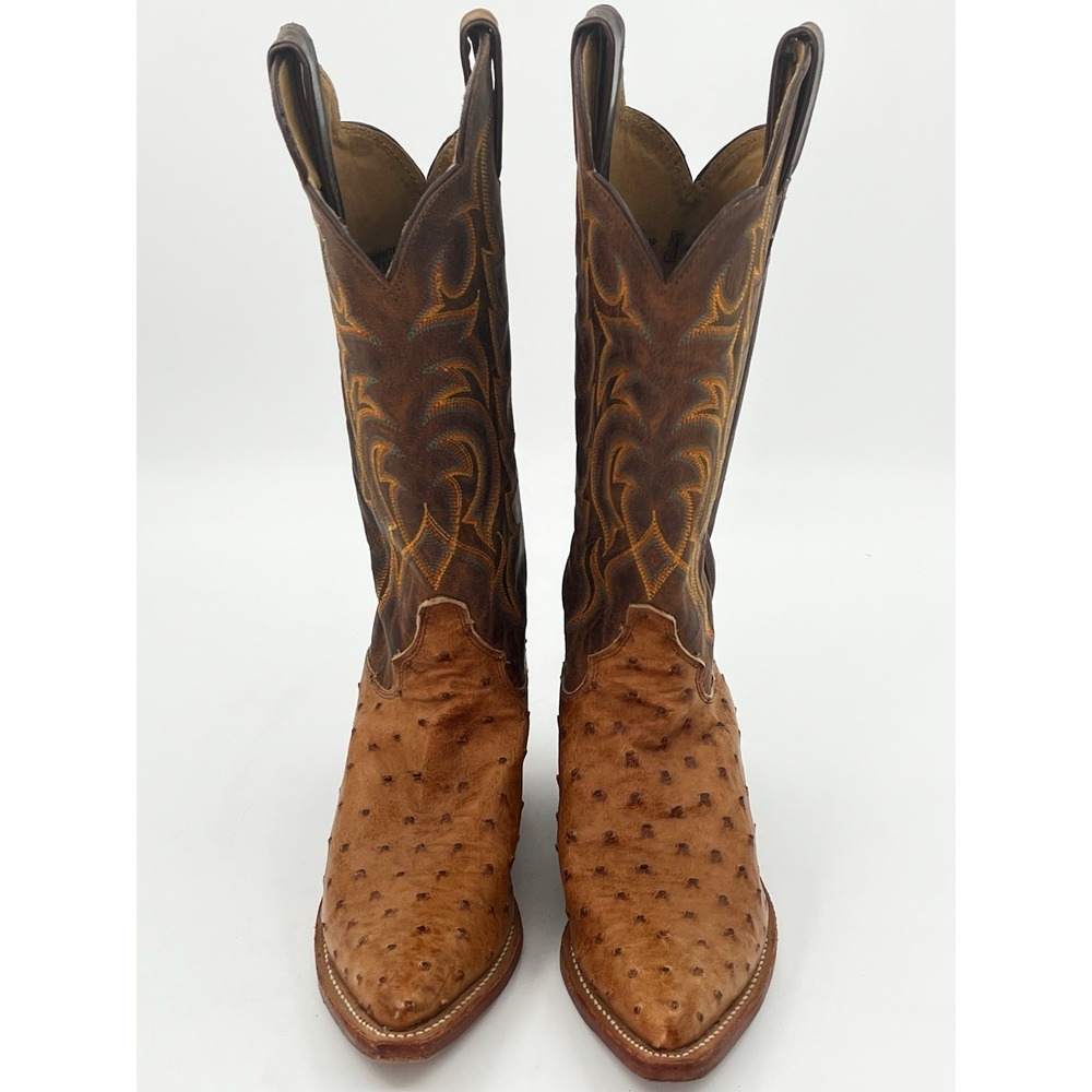 JUSTIN 3242 Women's FULL QUILL OSTRICH Boots Brown Tan Rainbow Stitch USA Made